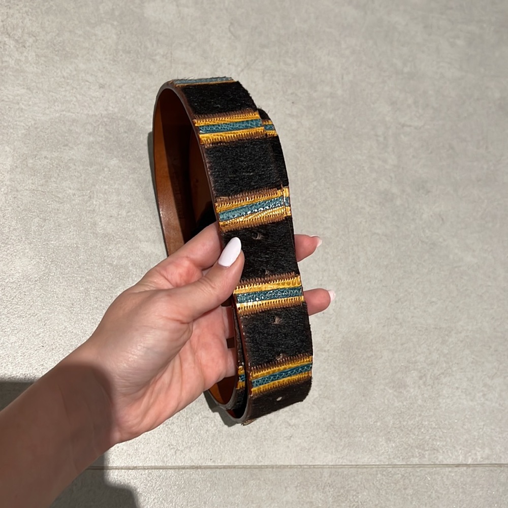 ETRO Milano MEN brown Genuine LEATHER BELT WITH SILVER HARDWARE embroidery - Picture 5 of 5